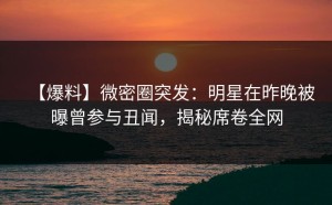 【爆料】微密圈突发：明星在昨晚被曝曾参与丑闻，揭秘席卷全网
