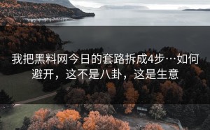我把黑料网今日的套路拆成4步…如何避开，这不是八卦，这是生意