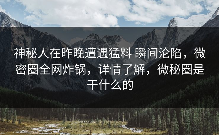 神秘人在昨晚遭遇猛料 瞬间沦陷，微密圈全网炸锅，详情了解，微秘圈是干什么的