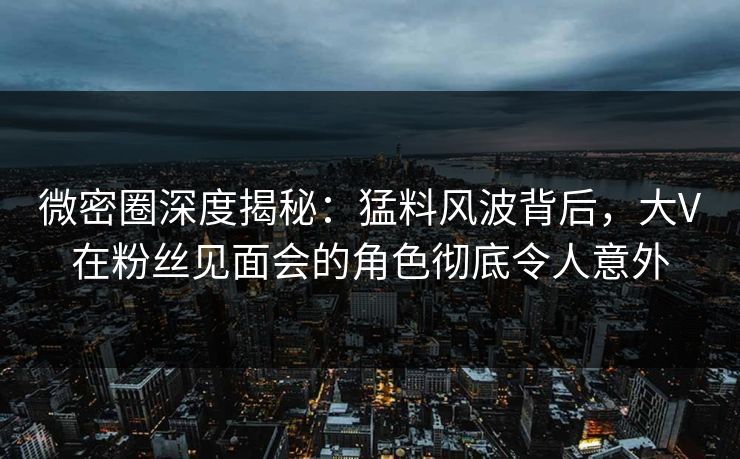 微密圈深度揭秘:猛料风波背后,大V在粉丝见面会的角色彻底令人意外 微密圈深度揭秘:猛料风波背后,大V在粉丝见面会的角色彻底令人意外